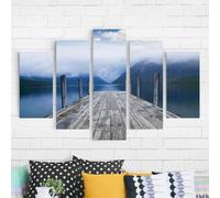 PYBILDCYJ Tableau Mural Artistique 5 Pièces Toile Encadrée - Grande Décoration Murale Moderne pour Salon Parc national des lacs de Nouvelle-Zélande Prêt à Accrocher 200 x 100 cm