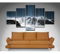 PYBILDCYJ Tableau Mural Artistique 5 Pièces Toile Encadrée - Grande Décoration Murale Moderne pour Salon Cascade se brisant sur les rochers Prêt à Accrocher 200 x 100 cm