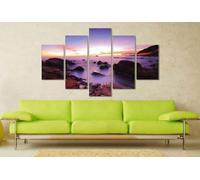 PYBILDCYJ Tableau Mural Artistique 5 Pièces Toile Encadrée - Grande Décoration Murale Moderne pour Salon Côtes brumeuses violettes Prêt à Accrocher 200 x 100 cm