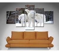 PYBILDCYJ Tableau Mural Artistique 5 Pièces Toile Encadrée - Grande Décoration Murale Moderne pour Salon Loups blancs Prêt à Accrocher 200 x 100 cm