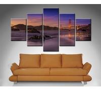 PYBILDCYJ Tableau Mural Artistique 5 Pièces Toile Encadrée - Grande Décoration Murale Moderne pour Salon Golden Gate Bridge au loin Prêt à Accrocher 200 x 100 cm