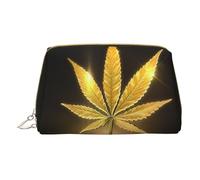 PYCAHENK Trousse de toilette en cuir avec motif tête de mort et rose, Cannabis doré, Taille unique