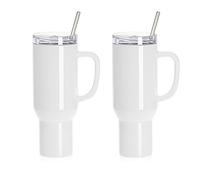PYD Life Lot de 2 gobelets de sublimation de 1200 ml avec poignée amovible et couvercle à paille, blanc pour gobelet de 1200 ml, presse à chaud, impression au four
