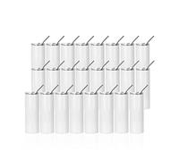 PYD Life Lot de 24 gobelets vierges fins en acier inoxydable avec paille en métal et couvercle pour presse à chaud, presse à chaud, blanc, 591 ml