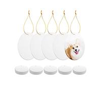 PYD Life Lot de 25 décorations vierges vierges en céramique blanche de 7,6 cm avec ficelle dorée pour la maison, Noël, bricolage, décoration personnalisée en vrac