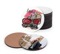 PYD Life Lot de 50 dessous de verre vierges blancs avec dos en liège pour tasses à café, impression par sublimation par transfert thermique (MDF, rond) - 9,5 x 9,5 cm