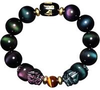 PYENHDI Bracelet Feng Shui, Bracelet double Pixiu, talisman de prospérité en obsidienne arc-en-ciel et œil tigre, bracelet extensible