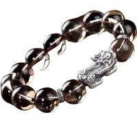 PYENHDI Bracelet Feng Shui, Bracelet en cristal Pi Yao, orné de quartz tibétain et d'argent pur, porte-bonheur amulette for attirer la chance l'argent