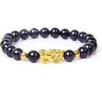 PYENHDI Bracelet Feng Shui, Bracelet for homme en obsidienne, breloque dorée Pixiu, jonc pierre naturelle de 8 mm, amulette porte-bonheur for femme