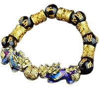 PYENHDI Bracelet Feng Shui, Bracelet Pixiu à double couleur changeante, orné de perles d'obsidienne et gravé d'un mantra porte-bonheur