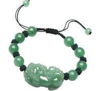PYENHDI Bracelet Feng Shui, Perles de jade aventurine Pixiu Pi Yao, nœud ananas tissé, ajustable