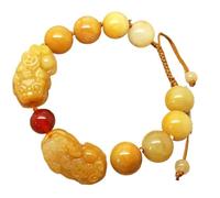 PYENHDI Bracelet Feng Shui, Perles tressées ajustables en topaze naturelle, jade jaune et agate rouge Pixiu Pi Yao