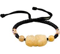 PYENHDI Bracelet Feng Shui, Pixiu/Pi Yao Pierre naturelle de jade jaune Cordon rouge porte-bonheur fait main noir ajustable