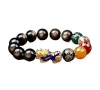 PYENHDI Bracelet Feng Shui, Talisman en perles de cristal d'obsidienne dorée naturelle à couleur changeante, représentant le dieu la richesse Pixiu
