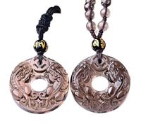 PYENHDI Collier de jade Pixiu, Collier amulette Feng Shui Double Piyao Pixiu en obsidienne, mantra à six mots, pièce de monnaie ancienne cristal