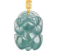 PYENHDI Collier de jade Pixiu, Collier Feng Shui de richesse, pendentif Eau Bleue Fei Cui Pi Yao, plaqué or, pièces en argent pur