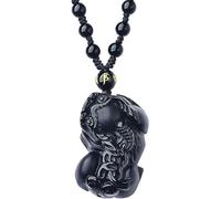 PYENHDI Collier de jade Pixiu, Collier pendentif en obsidienne noire Pi Yao, cristal Tian Lu, quartz chakra, gemme de prospérité