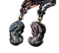 PYENHDI Collier de jade Pixiu, Feng Shui richesse pendentif obsidienne suzerain Pixiu Piyao Tianlu collier cordon chaîne Ver