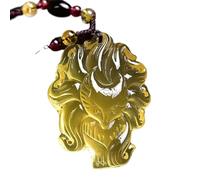 PYENHDI Collier Feng Shui en jade, Collier de richesse en cristal jaune, pendentif renard à neuf queues, amulette