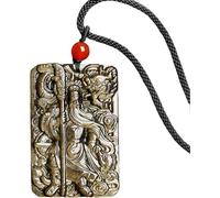 PYENHDI Collier Feng Shui en jade, Collier pendentif en obsidienne dorée naturelle Kwan Kung Guan Gong Kuan Kong, dieu de la richesse