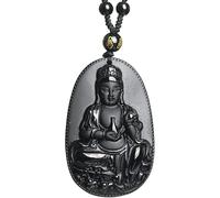 PYENHDI Collier Feng Shui en jade, Collier pendentif Feng Shui en obsidienne noire, richesse Guanyin/Kuan Yin