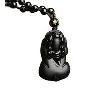 PYENHDI Collier Feng Shui en jade, Collier pendentif Pixiu en obsidienne naturelle, lithothérapie, for attirer la chance et l'argent