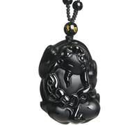 PYENHDI Collier Feng Shui en jade, Collier pendentif Pixiu/Pi Yao en cristal d'obsidienne noire, symbole de richesse selon le Feng Shui