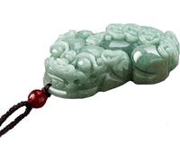 PYENHDI Collier Feng Shui en jade, Collier pendentif Pixiu/Pi Yao en jade naturel flottant forme de fleur