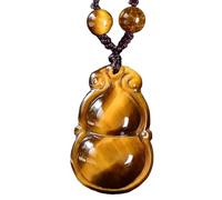 PYENHDI Collier Feng Shui en jade, Collier pendentif Wu Lou/Calebasse en pierre œil de tigre, cristal, ajustable, corde, for femmes et hommes
