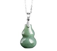 PYENHDI Collier Feng Shui en jade, Collier pendentif Wu Lou/gourde en jade naturel, talisman argent sterling, porte-bonheur
