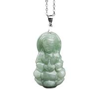 PYENHDI Collier Feng Shui en jade, Collier ras du cou avec pendentif Guanyin Bouddha en jade naturel for femmes et hommes, chaîne argent sterling