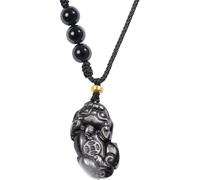 PYENHDI Collier Feng Shui en jade, Pendentif Pixiu for femmes et hommes, collier bouddha en obsidienne, chaîne porte-bonheur, amulette, bijoux Feng Shui
