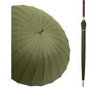 PYENHDI Parapluie de voyage coupe-vent, Parasol droit en bois de couleur unie, manche long, 24 baleines, ouverture automatique, 114 cm
