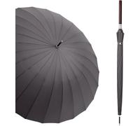 PYENHDI Parapluie de voyage coupe-vent, Parasol droit en bois de couleur unie, manche long, 24 baleines, ouverture automatique, 114 cm