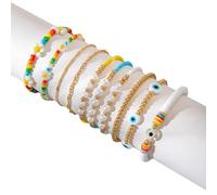 PYEUIFT 10 Pièces Bracelet BohèMe, Bracelet œIl du Diable, Bracelet D'éTé en Perles Fait Main, Bracelet en fil éLastique, Bracelet de Perles Multicouche Coloré pour Femmes, Dames et Filles