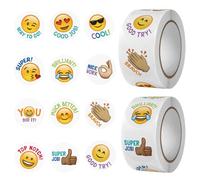 PYEUIFT 1000 Gommettes Emoji Récompense Enfant Stickers Motivation École Élève Bon Point Autocollants Enfants 2 Ans 3 Ans 10 Motifs Smiley 25mm Gommettes Récompense pour Enseignant