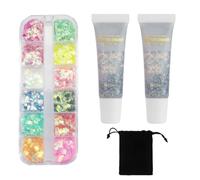 PYEUIFT 12 Couleurs Paillettes Visage Festival Fluorescentes Set de Maquillage Pailleté Femme avec 2 Gels Pailletés pour Carnaval, Mascarade, Soirée, Halloween
