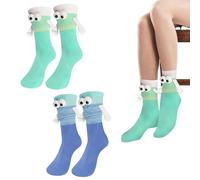 PYEUIFT 2 Pièces Chaussettes Aimantées Funny Holding Hands Socks À Aspiration Magnétique Chaussette Drôle Novelty Hand in Hand Friendship Socks, Big Eyes Magnet Socks for Lovers Friends Sisters(1)