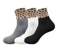 PYEUIFT 3 Pièces Chaussettes Femme à Imprimé Léopard Chaussettes de Tennis Femme Chaussettes Sport Chaussettes mi-mollet Femme(1)