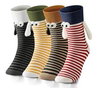 PYEUIFT 4 Pièces Chaussettes Aimantées à Aspiration Magnétique Drôle, Hand in Hand Friendship Socks, Big Eyes Magnet Socks for Lovers Friends Sisters(3)