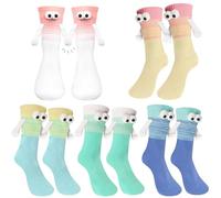 PYEUIFT 5 Pièces Chaussettes Aimantées Funny Holding Hands Socks À Aspiration Magnétique Chaussette Drôle Novelty Hand in Hand Friendship Socks, Big Eyes Magnet Socks for Lovers Friends Sisters(9)