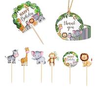 PYEUIFT 57 Pièces DéCoration de GâTeau D'Anniversaire, Animaux de la ForêT DéCoration de GâTeau Joyeux Anniversaire, Wild Jungle Animal Theme Birthday Party Events Baby Shower