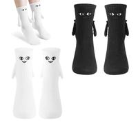 PYEUIFT Chaussettes Aimantées 2 Paires Funny Holding Hands Socks À Aspiration Magnétique Chaussette Drôle Novelty Hand in Hand Friendship Socks, Big Eyes Magnet Socks for Lovers Friends Sisters