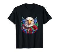 Pygargue à tête Blanche avec Roses Rouges et delphiniums Bleus T-Shirt