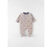 Pyjama 1 pièce à imprimé lion en velours, beige/bleu marine 1M