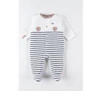Pyjama 1 pièce rayé en velours, écru/bleu marine 18M