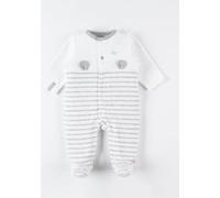 Pyjama 1 pièce rayé en velours, écru/gris foncé 0M