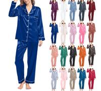 Pyjama 2 pièces en satin de soie à manches longues pour femme, coupe classique, vêtements de nuit confortables à manches longues, tenue de détente pour demoiselle d'honneur, violet, XL