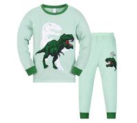 Pyjama 2 pièces pour Enfants Ensemble Deux Pyjamas Manches Longues Coton Biologique Doux Haut Col Rond Pantalon Dinosaure Requin Voitures et Jeunes