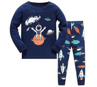 Pyjama 2 pièces pour Enfants Tenues Ensemble Garçons Coton Doux Confortable Vêtements de Détente Unisexe et Haut Col Rond Pantalon Mignonne Dinosaure Tracteur Nuit